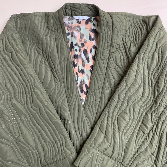 Calme Johnny Was Ava XXL Olive Green Quilted Robe Coat Lining Tie Waist Pockets - Picture 6 of 8